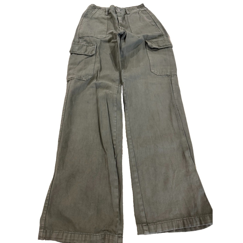 Zara Olive Green Wide Leg Cargo Pants Size 0 EUR 32 Utility Mid Rise Cotton